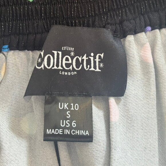 Collectif Black Multicolor Polka Dot A-Line Midi Skirt - Size 6 - Picture 4 of 5